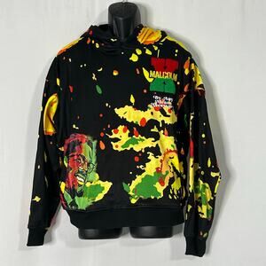 Reason Malcolm X Graphic Hoodie Paint Splatter Streetwear Pullover Black Size M